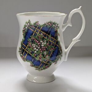Vintage Bluebird Bone China Coffee Mug Nova Scotia Tartan Blue & Yellow Plaid